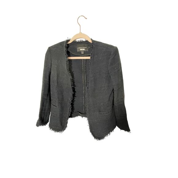 Banana Republic Women's Black Preppy Academia Minimalist Cotton Tweed Blazer 6 - Picture 1 of 6